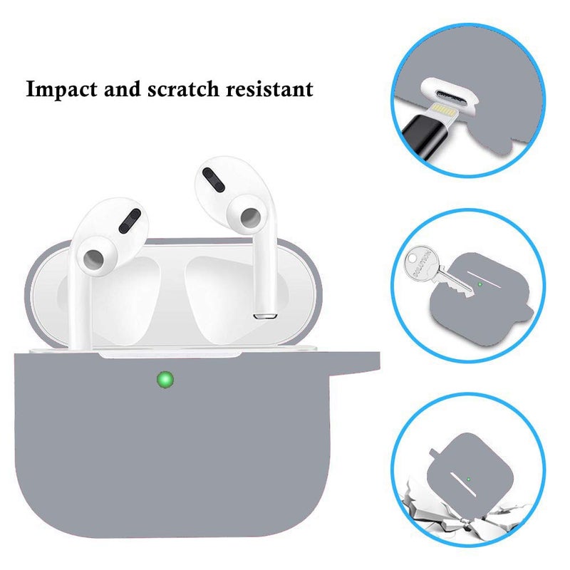 Cypher.V Protective Case Cover for Airpods Pro Charging Case, Upgraded Air Pods Silicone Case Skin with Soft Cute Ball Pom Pom Keychain Kit (A, Grey) - Image 3